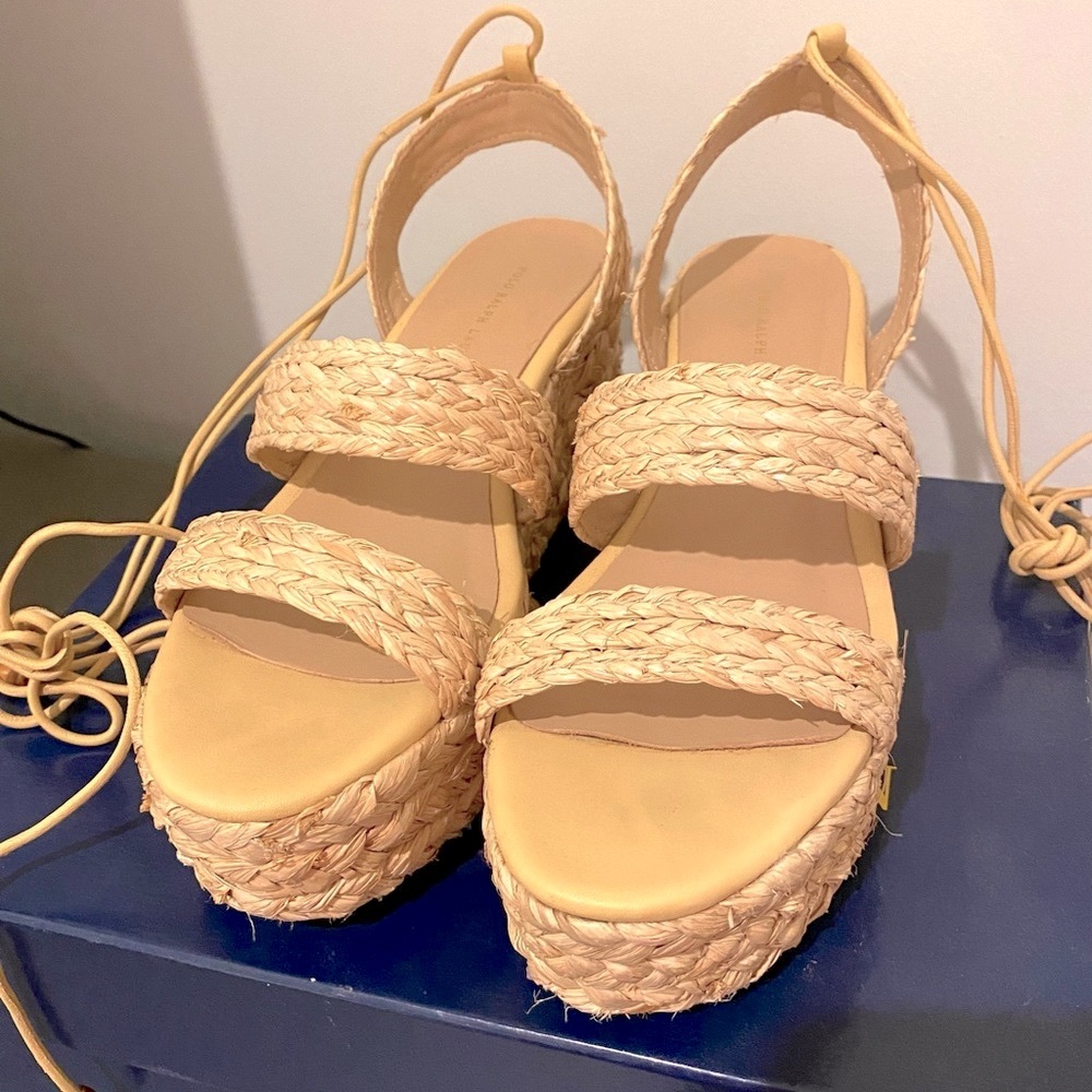 Polo Ralph Lauren Raffia Platform Shoe sz 7.5 - Picture 13 of 15